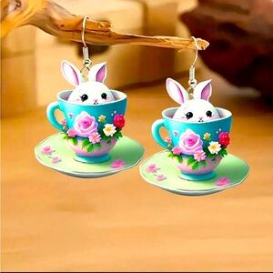 Floral Bunny Teacup Earrings